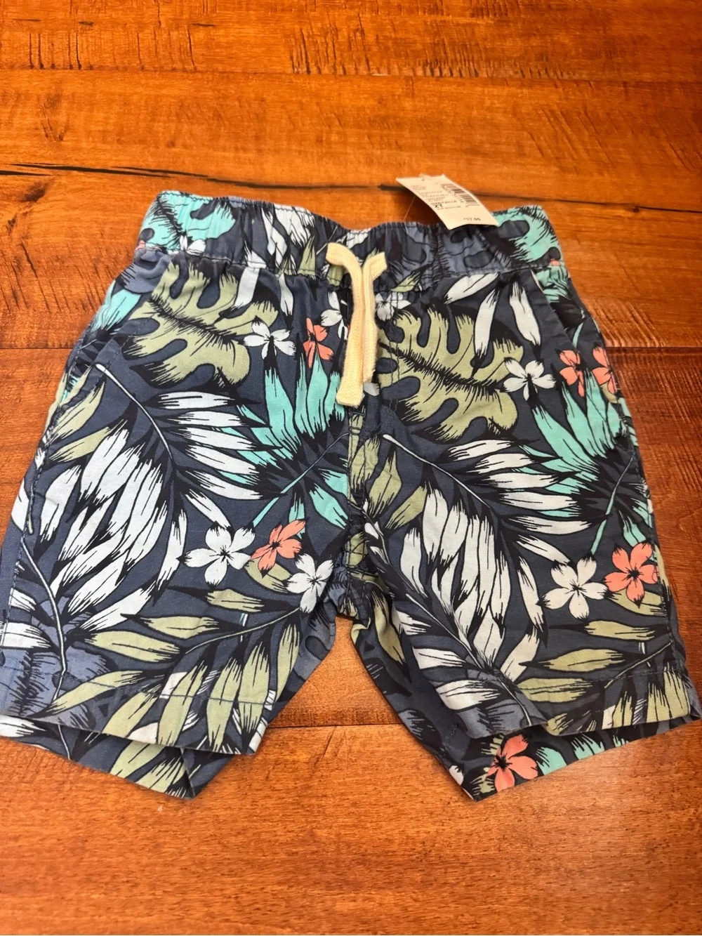 The Children's Place Navy Tropical Print Shorts with Coral & Mint Accents